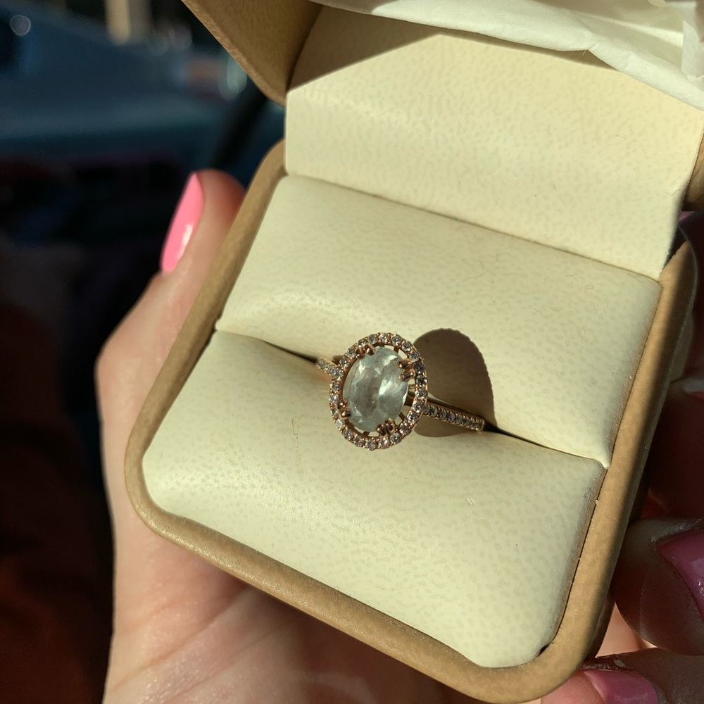 14k Rose Gold Aquamarine Oval Engagement Ring